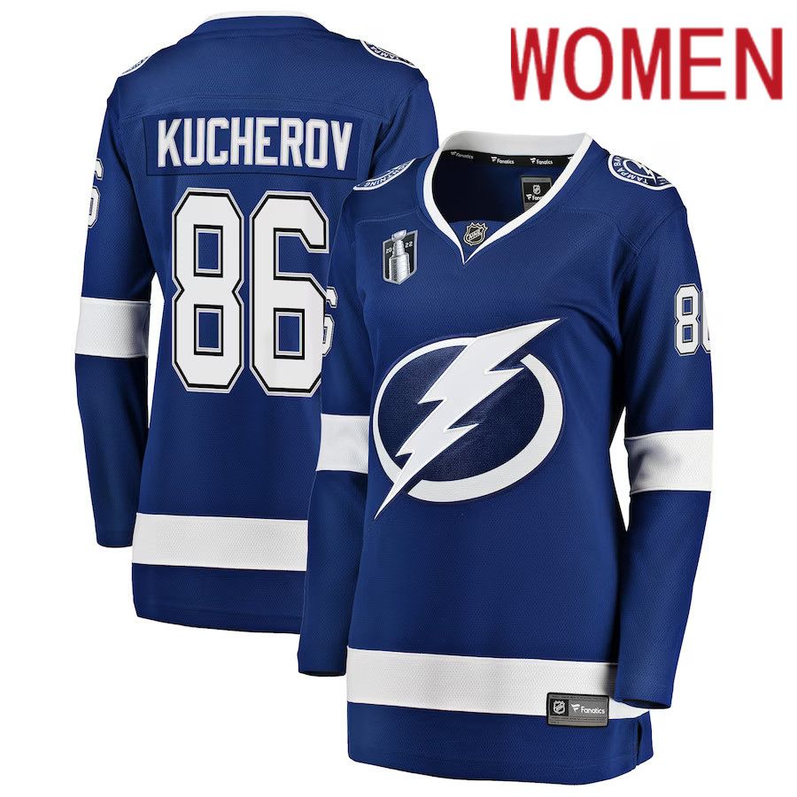 Women Tampa Bay Lightning #86 Nikita Kucherov Fanatics Branded Blue Home Stanley Cup Final Breakaway Player NHL Jersey->women nhl jersey->Women Jersey